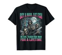 Buy A Man Eat Fish Funny Meme Bootleg Skeleton Parody Camiseta