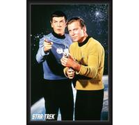 BUY ART FOR LESS Póster con licencia oficial de Star Trek, Kirk Spock, 24 x 36 pulgadas, marco de madera resistente con cristal de plexiglás, listo para colgar