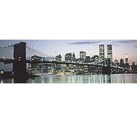 Buyartforless Póster artístico del Horizonte de Manhattan, Noche panorámica, Puente de Brooklyn, Torres Gemelas, World Trade Center, Nueva York, Michael Pasdzior