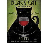 Buyartforless Póster de la Bodega Black Cat Winery Salem de Ryan Fowler de 14 x 11 Pulgadas - Always The Purrrfect Vintage