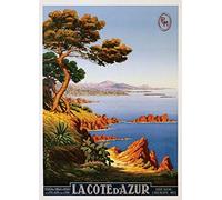Buyartforless Póster de La Costa Azul Riviera de M. Tamgry de 36 x 24 pulgadas, diseño vintage de viaje