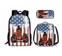 Buybai Mochila escolar para niños y niñas, juego de 3 piezas, diseño retro de bandera americana, lonchera aislada, lavable, para estudiantes, artículos de papelería únicos, suministros de oficina