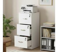 buybyroom Cajonera Oficina, Cajonera Escritorio con 3 Cajones Cerradura y Llaves, Multiusos Armario Archivador con Barras Colgantes para Oficina Escritorio Casa,103.5cm Alto, Blanco