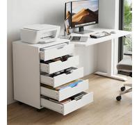 buybyroom Cajonera Oficina, Cajonera Escritorio con 5 Cajones, Multiusos Armario Archivador Móvil con 4 Ruedas para Bajo Escritorio Casa, Soporte para Impresora, 65cm Alto, Blanco