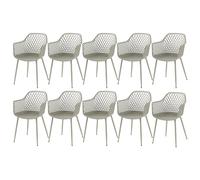 buybyroom Juego de 10 sillas de comedor, sillas con reposabrazos de plástico, sillones de salón, silla moderna de comedor, color gris