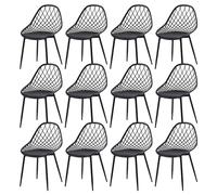 buybyroom Juego de 12 sillas de jardín, sillones de balcón, Muebles de salón, Asiento de Polipropileno, Patas de Metal, Deslizadores de Suelo Regulables, Capacidad de Carga 120 kg, Color Negro