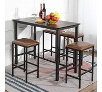 buybyroom Juego de Mesa Alta con 4 taburetes de Bar, Mesa de Comedor con 4 Tapizado sillas, Mesa de Cocina de diseño Industrial, para Cocina, Comedor, salón, Color Negro