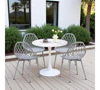 buybyroom Juego de muebles de balcón, mesa redonda de color mármol con 4 sillas grises, sillones de salón, muebles de balcón, juego de jardín, balcón, patio y jardín