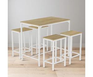 buybyroom Mesa alta con 4 taburetes de bar, 100 x 60 x 90 cm, Set de bar industrial con mesa de comedor y cocina, 30 x 40 x 65 cm