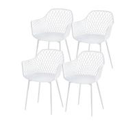 buybyroom Silla de Comedor Juego de 4,Sillas de Comedor Silla con Reposabrazos Silla de Plástico Comedor, Blanco