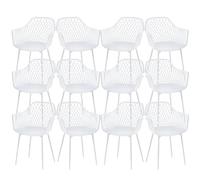 buybyroom Sillas de cocina 12 Set, Silla con reposabrazos para comedor con patas de metal para comedor, salón, cocina y dormitorio, Blanco