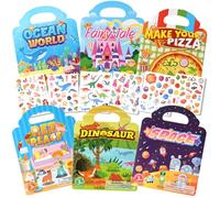BuyCard 6 Libro Pegatinas Reutilizables,3D Libro de Pegatinas Infantiles 2 3 4 Años actividades de avión de viaje para niños,regalo para niños y niñas (YELLOW+6pcs)
