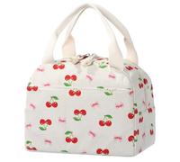 BuyCard Bolsa térmica para almuerzo para adultos, gran capacidad, a prueba de fugas, reutilizable, de pana, para la oficina, la escuela, el picnic, fiambrera térmica, bolsa térmica. (Cerezas rojas)