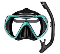BuyCard Gafas de Buceo Adulto, 180° Panorámica de Cristal Templado Máscara de Buceo, Anti-vaho Anti-Fuga de Cristal TempladoDry Snorkel Set para Adulto , Easy Breathe para Adultos, Verde Pavo Real