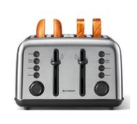 BUYDEEM DT640 4-Slice Toaster, Extra Wide Slots, Retro Stainless Steel with High Lift Lever, Bagel and Muffin Function, Removal Crumb Tray, 7-Shade Settings (Stainless Steel)