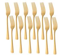 Buyer Star 12 tenedores de postre, vajilla de acero inoxidable dorado para el hogar kichen o restaurante, cubiertos pulido espejo