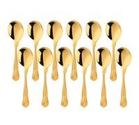 Buyer Star 12pcs cucharas Redondas de Caldo, Kit de Utensilios de Acero Inoxidable Dorado para el hogar, Cocina y Restaurante, cucharas de Sopa pulidas Espejo
