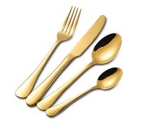 Buyer Star 4 piezas Juego de Cubiertos Utensilios Cuchillería Conjunto utensilio Oro Acero inoxidable Cuchara Cuchillo Tenedor Boda Postres Acero Cucharilla Comida occidental