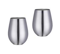 Buyer Star - Copas de vino de acero inoxidable, vaso de vino de metal sin tallo para camping, cocinas, viajes, juego de 2 vasos para beber, color plateado