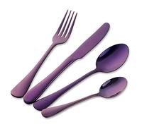 Buyer Star Cuberteria 4 Piezas Cubiertos Violeta Acero Inoxidable Vajilla Cuchara Tenedor Cuchara Cucharilla