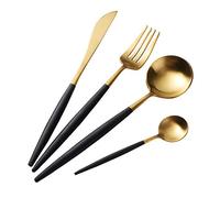 Buyer Star Cuberteria Oro 4 Piezas Acero Inoxidable Juego de Utensilios Lujo Vajilla Dorado Cuchillo Tenedor con Mango Negro Set de Vajilla