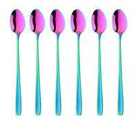 Buyer Star - Cucharas de té helado de mango largo de 8 pulgadas 18/10, juego de cucharas de café resistentes para mezclar, agitar cócteles, té, café, batidos, bebidas frías