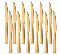 Buyer Star Cuchillos para carne de 12 piezas, juego de cubiertos de acero inoxidable dorado para el hogar, la cocina o el restaurante, apto para lavavajillas
