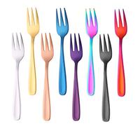 Buyer Star Juego de tenedores de postre de fruta, 8 unidades, acero inoxidable de 5,3 pulgadas, reutilizables, para casa, cocina, restaurante, camping, picnic, tartas, queso (colores mezclados)