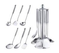 Buyer Star Juego de utensilios de cocina, 7 piezas de acero inoxidable con soporte para utensilios, herramienta de cocina antiarañazos y resistente al calor, utensilios de cocina de acero inoxidable