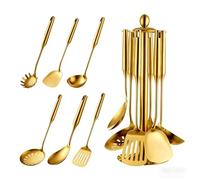Buyer Star Juego de utensilios de cocina, 7 piezas de acero inoxidable con soporte para utensilios, herramienta de cocina antiarañazos y resistente al calor, utensilios de cocina de acero inoxidable