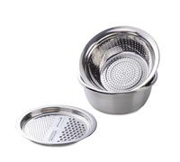 Buyer Star Rallador 3 en 1 colador de cocina, cuenco multifuncional de acero inoxidable, cesta de drenaje de cocina, de acero inoxidable, para ensalada, juego de cuencos para cortar verduras, frutas,