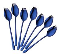 Buyer Star Sporks - Paquete de 6 tenedores de acero inoxidable 18/8 para uso diario en el hogar, cuchara de helado y tenedores de ensalada, postre de aperitivos de frutas (azul)