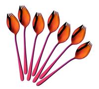 Buyer Star Sporks - Paquete de 6 tenedores de acero inoxidable 18/8 para uso diario en el hogar, cuchara de helado y tenedores de ensalada, postre de aperitivos de frutas (rojo mágico)