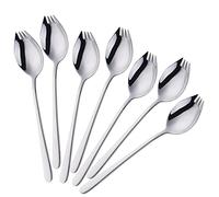 Buyer Star Sporks - Paquete de 6 tenedores de acero inoxidable 18/8 para uso diario en el hogar, cuchara de helado y tenedores de ensalada, postre de aperitivos de frutas (plata)