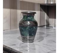 BUYERWELL Recuerdo para cenizas humanas adultas, reliquia de entierro, memorial decorativo, recuerdo fúnebre, símbolo de cremación, acabado de mármol, contenedor conmemorativo (Verde cósmico, Recuerdo