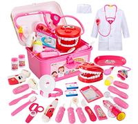 BUYGER 3 en 1 Kit Medico Infantil, Maletin Medico Juguete para Ninos 3 Años, Kit Dentista Doctora Enfermera Disfraz Accesorios Niñas Ninos (Rosada)
