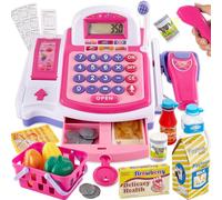 BUYGER Caja Registradora Juguete para Niño con Escáner Realista, Tarjetas y Dinero de Juguete, Juego de Imitación Supermercado con Impresora de Recibos, Juguete Educativo para Niños y Niñas de 3+ Años