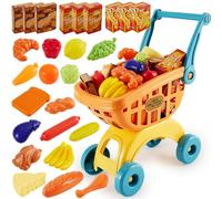 BUYGER Carro de La Compra Infantil para 3 4 5+ Años, Carrito Supermercado Juegos con Grande Alimentos Frutas y Verduras, Regalos Educativos para Niño Niña
