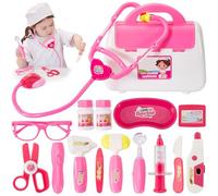BUYGER Juguetes de Medicos Niño Niñas 3 4 5 Años, Maletin Medicos Juguete con Real Estetoscopio, Kit de Doctora Enfermera Juguete Regalo para Niños（Rosa）