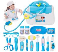 BUYGER Kit Medicos para Niños Niña 3 4 5 Años, Maletin Medico con Real Estetoscopio, Kit de Doctora Enfermera Juguete Regalo para Niños (Azul)