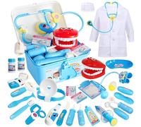 BUYGER Maletín de Doctor Juguete para Niños 3 4 5 6 Años, Kit Médico 3 en 1 con Estetoscopio con Sonidos y Luces, Incluye Bata y Accesorios, Juego de rol Educativo Regalo para Niñas y Niños