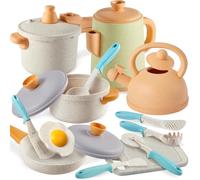 BUYGER Utensilios de Cocina Juguete para Niños Accesorios, Juguete de Ollas y Sartenes Realista con Tapa Abrible, Chefs Junior Regalo Ideal para Niñas Niños 3 4 5 6 Años
