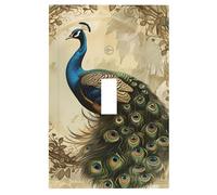 Buyidec Placa de pared decorativa con diseño de pavo real vintage de 1 banda, interruptor de luz, placa decorativa de receptáculo eléctrico con tornillos