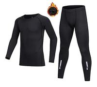 BUYKUD Ropa interior térmica cálida de forro polar para niños, manga larga, capa base de compresión, camiseta atlética, conjunto superior e inferior, unisex, Negro/Forro polar, 4-5 Años