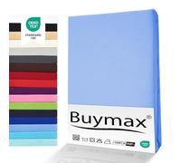Buymax® Sábana Bajera Ajustable 120x200 cm - Pack de 2, 100% Algodón Jersey, Bolsillo Profundo 30 cm con Goma Elástica, Azul Claro