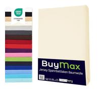 Buymax® Sábana Bajera Ajustable 140x200 cm - Pack de 2, 100% Algodón Jersey, Bolsillo Profundo 30 cm con Goma Elástica, Beige