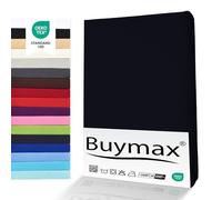 Buymax® Sábana Bajera Ajustable para Topper 160x200 cm - 100% Algodón Jersey, Bolsillo Profundo 18 cm con Goma Elástica, Negro