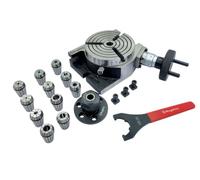 Buyohlic Mesa giratoria de 3 ranuras de 100 mm con adaptador ER y tuercas en T con llave (ER25, juego de pinzas de 12 piezas (rango 1/8-5/8 pulgadas)