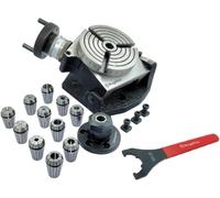 Buyohlic Mesa giratoria inclinable de 3 ranuras de 100 mm con adaptador ER y tuercas en T con llave (ER25, juego de pinzas de 12 piezas (rango 1/8-5/8 pulgadas)