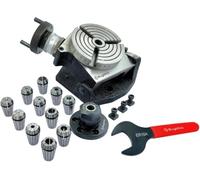 Buyohlic Mesa giratoria inclinable de 3 ranuras de 100 mm con adaptador ER y tuercas en T con llave (ER16-12 piezas juego de pinzas (rango 1/32-3/8 pulgadas)